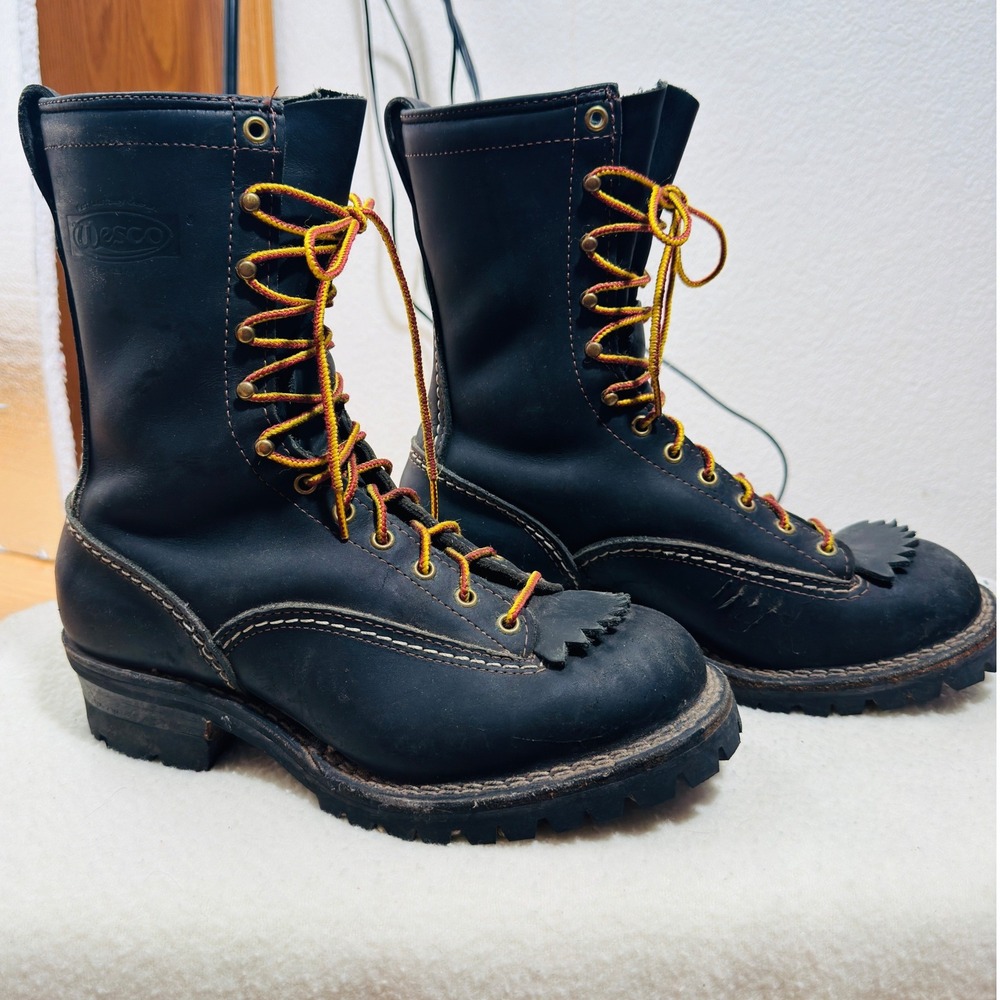 Wesco Highliner 10 inch Mens Work Boot 8.5 Blk Leather Logger Lug Sole USA Made - Picture 2 of 14